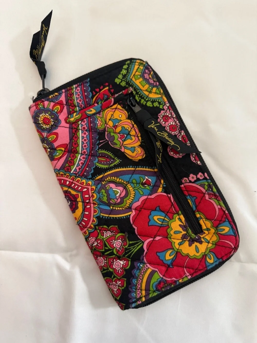 Vera Bradley Black Multi Colorful Floral Quilted Zip Wallet-Like New - Picture 2 of 3